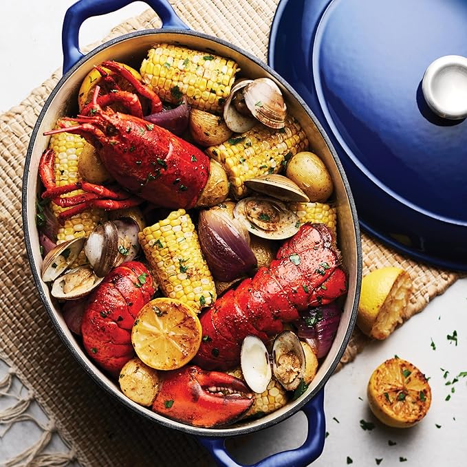 Tramontina Bestow Enameled Cast Iron Oval Dutch Oven Pot with Lid, Large 7-quart, Blue - Image 4