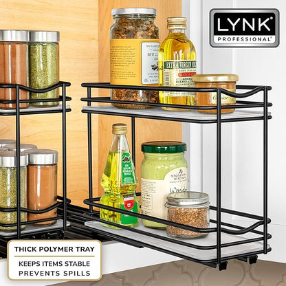 LYNK PROFESSIONAL® Pull Out Spice Organization for Cabinets - 4-3/8 inch Wide – Spice Rack for Inside Cabinets, Slide Out Spice Rack Organizer for cabinet – Pull Out Spice Rack, Sliding 2 Tier Black - Image 3