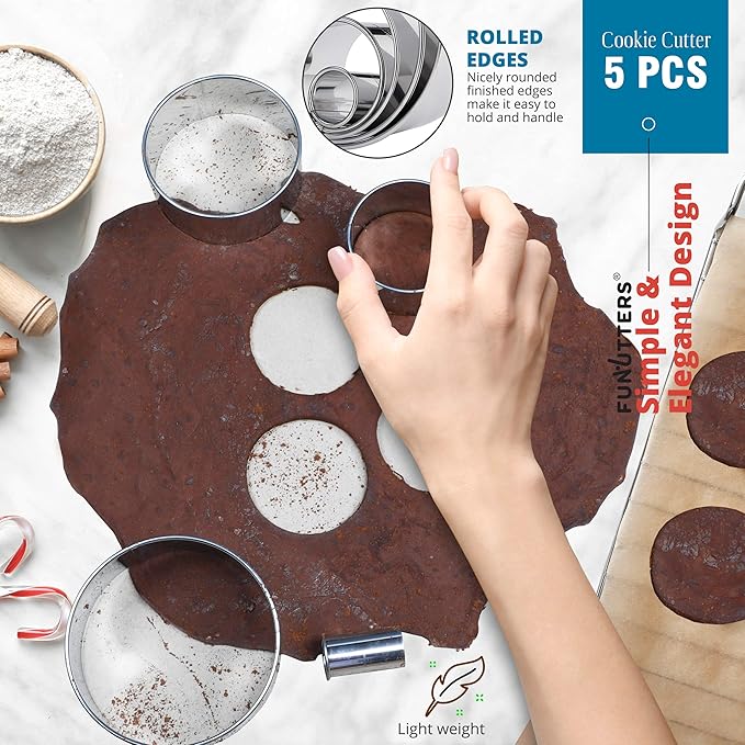 Cookie Cutter Set, 5 Pc. Kit, Measuring 1'', 2'', 3'', 4'' and 5'', Round Metal Baking Rings for Pastry, Biscuits, and Dough Cutting, Heavy Duty and Reusable, Multiple Sizes - Image 4