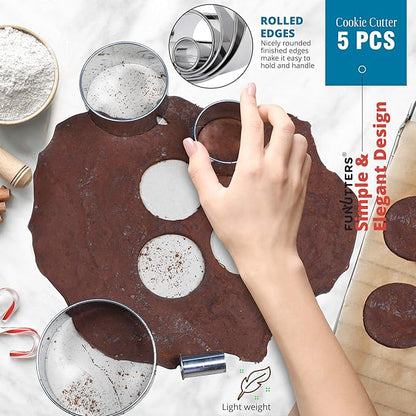 Cookie Cutter Set, 5 Pc. Kit, Measuring 1'', 2'', 3'', 4'' and 5'', Round Metal Baking Rings for Pastry, Biscuits, and Dough Cutting, Heavy Duty and Reusable, Multiple Sizes - Image 4