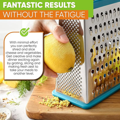 Spring Chef Handheld Stainless Steel XL Parmesan Cheese Grater with Handle - 4 Sided Metal Box Grater for Kitchen - Dishwasher Safe Potato Shredder for Hash Browns, Potato, Carrot, Vegetables - Teal - Image 7