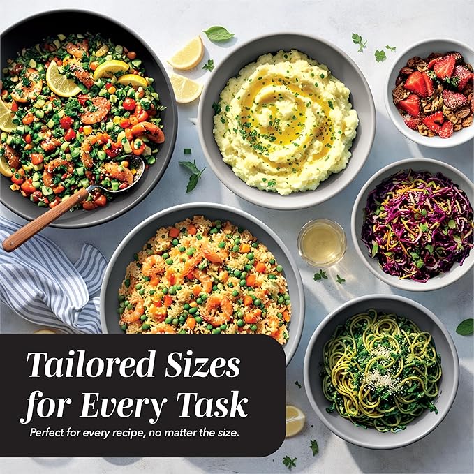 COOK WITH COLOR Mixing Bowls with TPR Lids - 12 Piece Plastic Nesting Set includes 6 Prep and Lids, Microwave Safe Bowl (Black Ombre) - Image 5