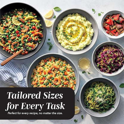 COOK WITH COLOR Mixing Bowls with TPR Lids - 12 Piece Plastic Nesting Set includes 6 Prep and Lids, Microwave Safe Bowl (Black Ombre) - Image 5