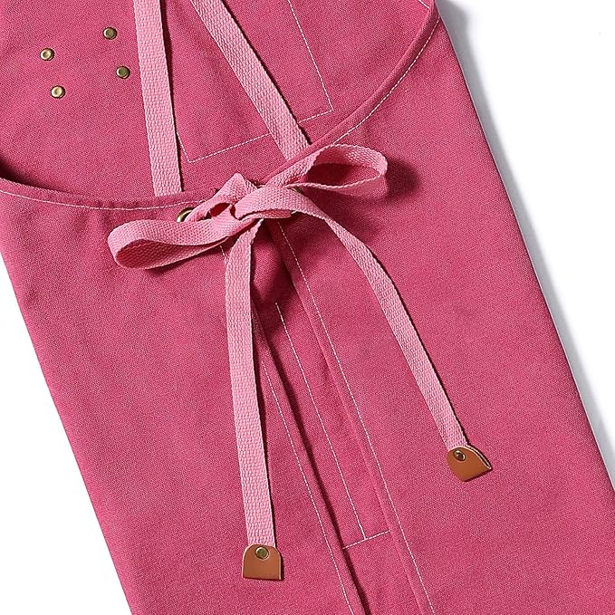 AFUN Chef Aprons for Men Women with Oversized Pockets, 16-Ounce Cotton Canvas Cross Back Heavy Duty Work Apron (Pink) - Image 6