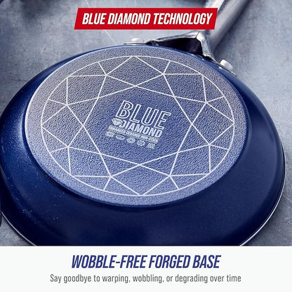 Blue Diamond 12" Nonstick Frying Pan Skillet, Diamond Infused PFAS & PTFE-Free Ceramic Pot, Dishwasher & Oven Safe, Stay Cool Handle, Durable Non Toxic Metal Utensil Safe, Egg & Omelet Pan, Blue - Image 8
