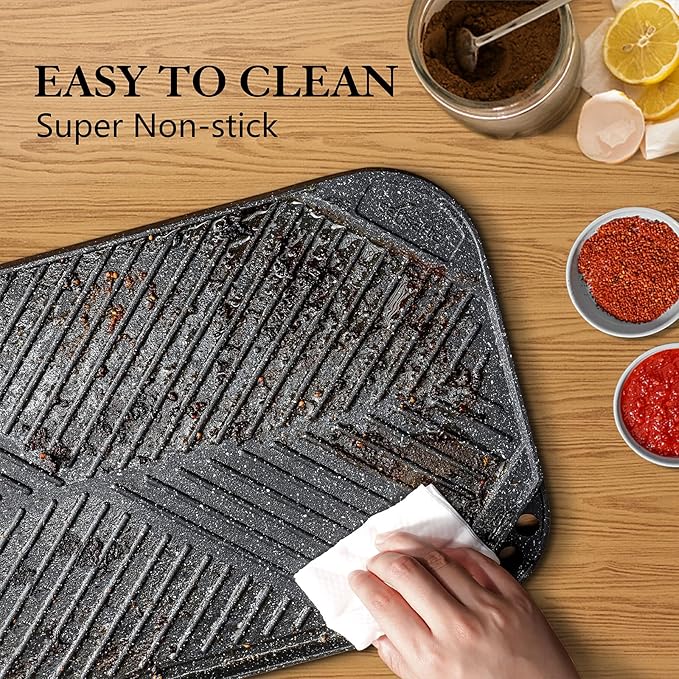 SENSARTE Nonstick Griddle Grill Pan, Pro-Grid Reversible Grill & Griddle Pan, Two Burner Cast Aluminum, Portable for Indoor Stovetop or Outdoor Camping BBQ, 19.5" x 10.7" - Image 4