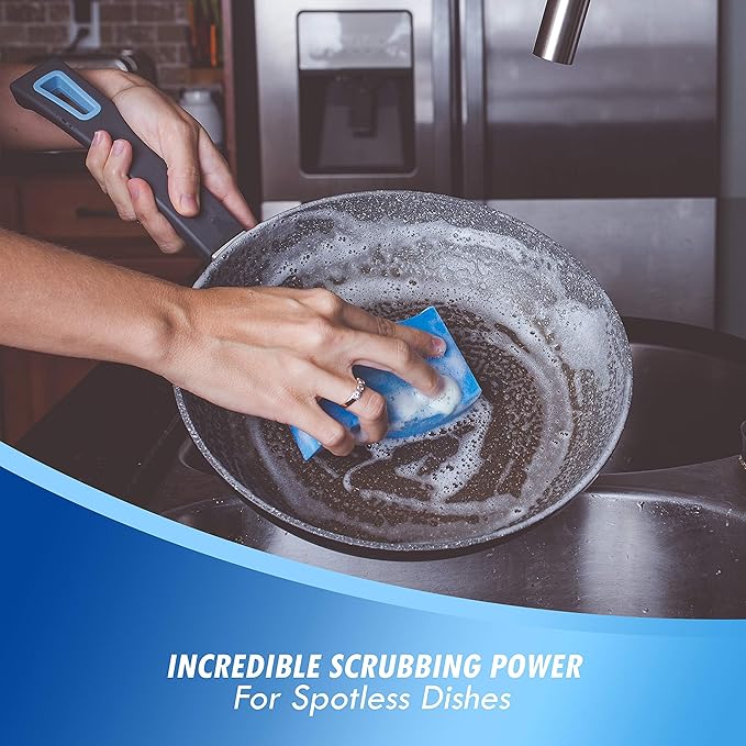 Elitra Essentials Scrubber Sponge, Non-Scratch Hydrophilic Foam Technology - Odor Resistant, Curved Grip, Dual-Sided Foam & Acrylic Grain Surface, Made in USA (Pack of 6) - Image 3