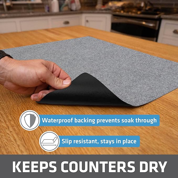 Drymate Jumbo XL Dish Drying Mat (19”x24”), Low-Profile, Super Absorbent, Quick Dry Fabric, Waterproof & Slip-Resistant, for Kitchen Counter, Trimmable, Easy to Clean (USA Made)(Light Grey) - Image 3