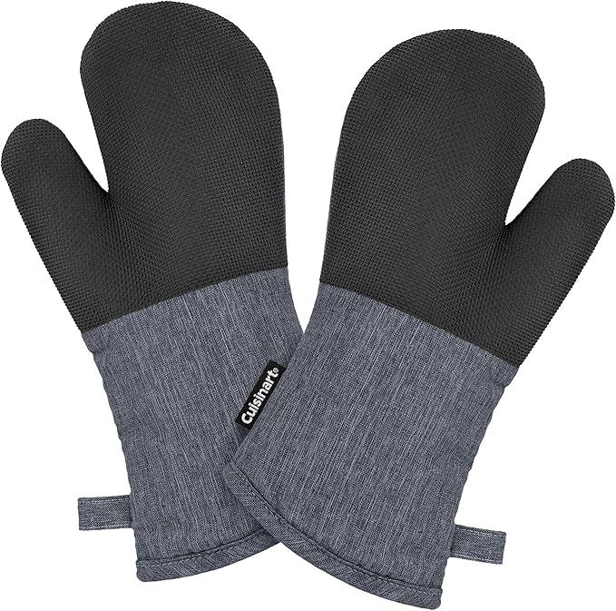 Cuisinart Kitchen Oven Mitts – Heat-Resistant Kitchen Mitts for Oven with Non-Slip Neoprene Palm, Long Cuff, and Cotton Filling – Durable Oven Gloves for Cooking, Baking, & Grilling (Chambray) by BestBrands