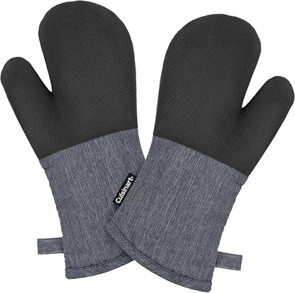 Cuisinart Kitchen Oven Mitts – Heat-Resistant Kitchen Mitts for Oven with Non-Slip Neoprene Palm, Long Cuff, and Cotton Filling – Durable Oven Gloves for Cooking, Baking, & Grilling (Chambray) by BestBrands