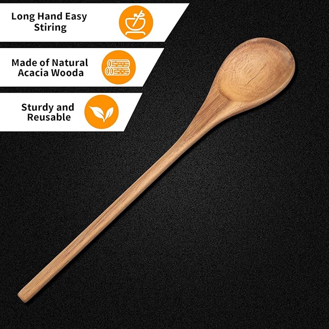 Wooden Spoonsfor Cooking 1PCS Acacia Wood Spoon 12.6" Wooden Utensils for Mixing, Mixing Spoons Cooking Spoon for Stirring Long Spoon Kitchen Serving Nonstick Utensil Smooth Finish