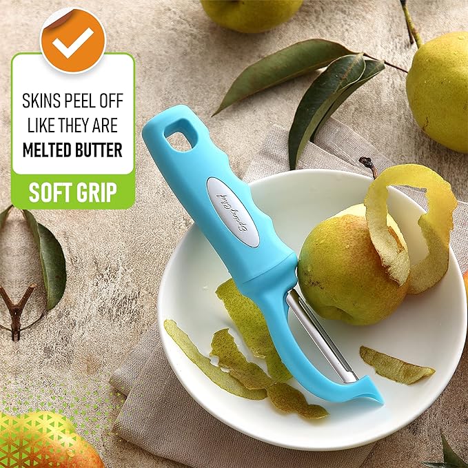 Spring Chef Premium Stainless Steel Vegetable Peeler for Kitchen, Dishwasher Safe Potato Peelers with Non-Slip Handle, Peel Apple, Fruit, Veggie, Carrot, Mango - Set of 2 - Aqua Sky - Image 4