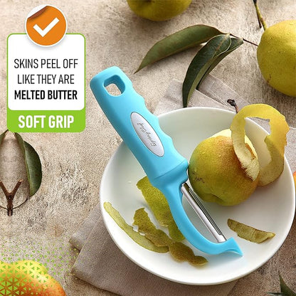 Spring Chef Premium Stainless Steel Vegetable Peeler for Kitchen, Dishwasher Safe Potato Peelers with Non-Slip Handle, Peel Apple, Fruit, Veggie, Carrot, Mango - Set of 2 - Aqua Sky - Image 4