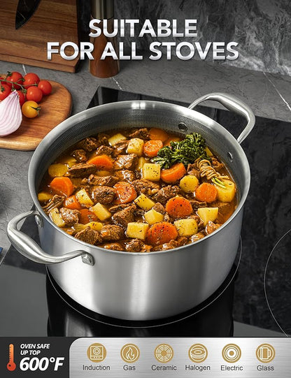 MICHELANGELO Tri-ply Stainless Steel Stock Pot with Lid - 6 Quart, Nonstick Cooking Pot with Honeycomb Interior, Heavy Duty Stockpot, Compatible with All Cooktops - Image 3