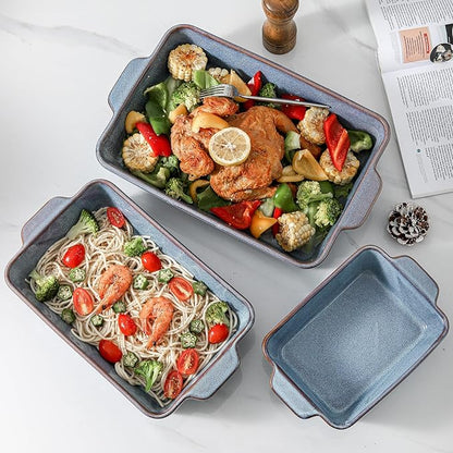 HVH 9x13 Baking Dish Set, Large Casserole Dishes for Oven, Ceramic Bakeware Set of 3, Rectangular Lasagne Pan Deep for Baking (Wabi sabi) - Image 2