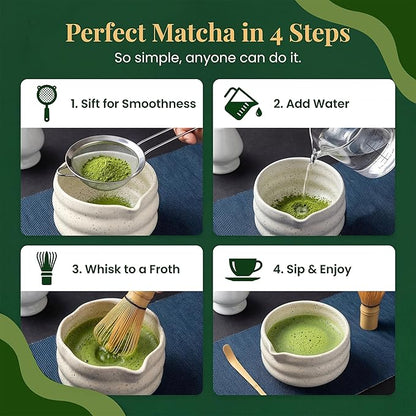 BARISTA EMPEROR® MATCHA WHISK SET PREMIUM 11pcs - Professional Matcha Kit Set with Matcha Bowl, Matcha Whisk, Milk Frother, Spoon, Sifter, Scoop, Stand, Cup, Tea Mat, Cloth - Matcha Bowl Set