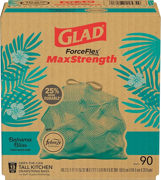 Glad ForceFlex MaxStrength Kitchen Trash Bags, 13 Gal, Bahama Bliss Febreze, 90 Ct (Pack May Vary) - Image 11