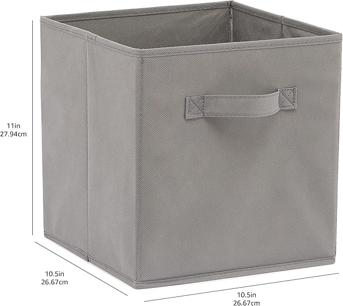 Amazon Basics Collapsible Fabric Storage Cubes Organizer with Handles, Sturdy, Foldable, Space-Saving, 10.5"x10.5"x11", Gray, 6-Pack - Image 4