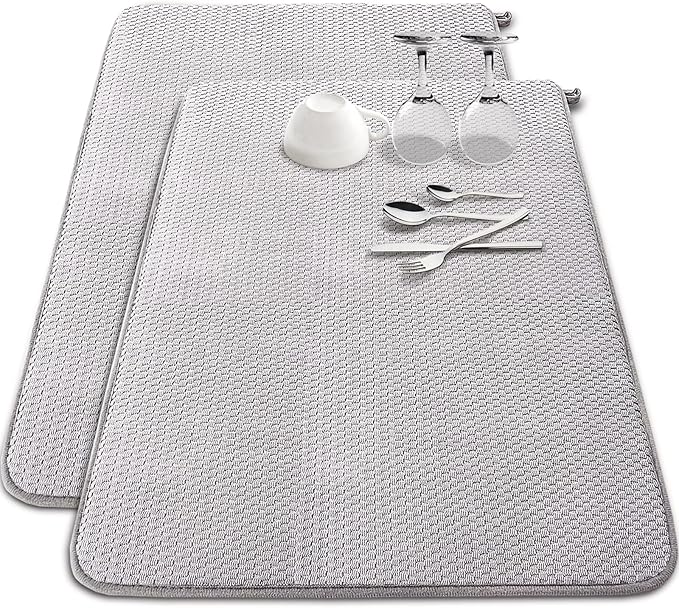 2 Pack Extra Large Microfiber Dish Drying Mat,30 x 24 Inch Super Absorbent Drying Pad,Large Size Dish Drying Mat for Countertops,Sinks,Draining Racks,Gray by Baaxxango