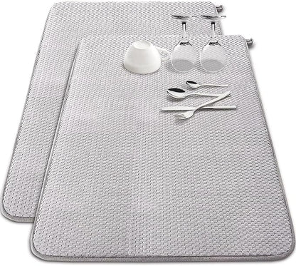 2 Pack Extra Large Microfiber Dish Drying Mat,30 x 24 Inch Super Absorbent Drying Pad,Large Size Dish Drying Mat for Countertops,Sinks,Draining Racks,Gray by Baaxxango
