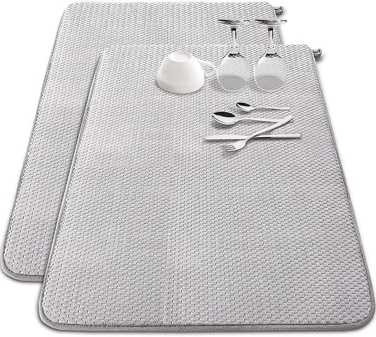 2 Pack Extra Large Microfiber Dish Drying Mat,30 x 24 Inch Super Absorbent Drying Pad,Large Size Dish Drying Mat for Countertops,Sinks,Draining Racks,Gray by Baaxxango