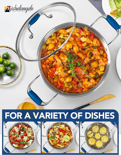 MICHELANGELO Stainless Steel Stock Pots - Induction Soup Pot with Lid, 6 Qt Non-Toxic Cooking Pot, Oven & Dishwasher Safe, Blue Exterior - Image 3