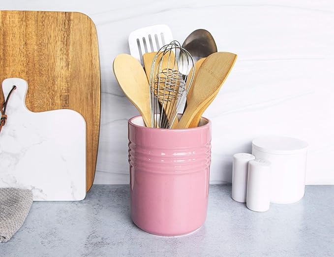 KooK Utensil Holder, Counter Holder for Kitchen, Ceramic, Premium Dining, Organizer, Countertop Decor, 5.3”, Dishwasher Safe (Lavender)