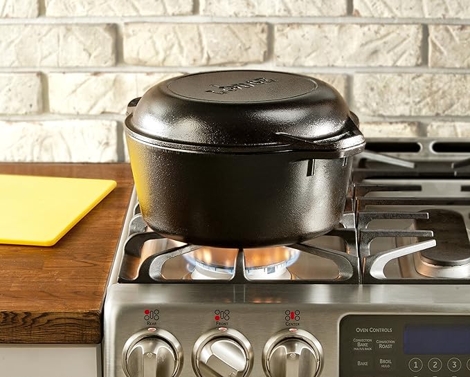 Lodge Cast Iron Double Dutch Oven - Pre-Seasoned 2-in-1 Cast Iron Cookware - Pot & Skillet Combo - Even Heat Retention - Oven-Safe, Versatile Pot - 5 Quart - Image 6