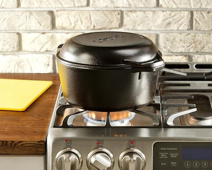 Lodge Cast Iron Double Dutch Oven - Pre-Seasoned 2-in-1 Cast Iron Cookware - Pot & Skillet Combo - Even Heat Retention - Oven-Safe, Versatile Pot - 5 Quart - Image 6