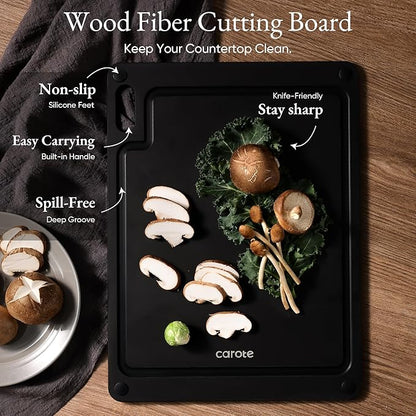 CAROTE Knife Set, 11 Pcs Kitchen Knives with 5 Blade Guards & Non-Slip Cutting Board, Rustproof Stainless Steel 5 Kitchen Knife Set, Plain Black - Image 3
