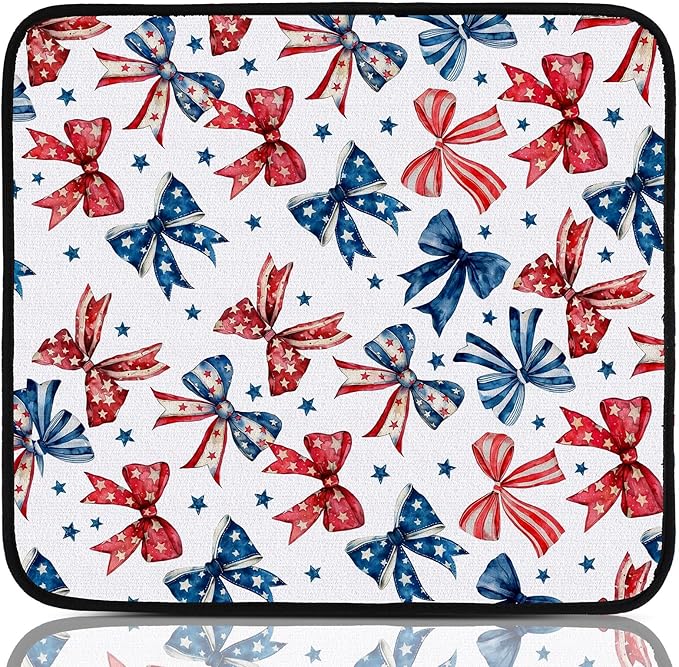 Breling Patriotic Dish Drying Mat 4th of July Kitchen Drying Mat 16 x 18 Inch Red Blue and White Bow Dish Pad Microfiber Non-slip Mats for 250th Anniversary Kitchen Decor Independence Day Accessories