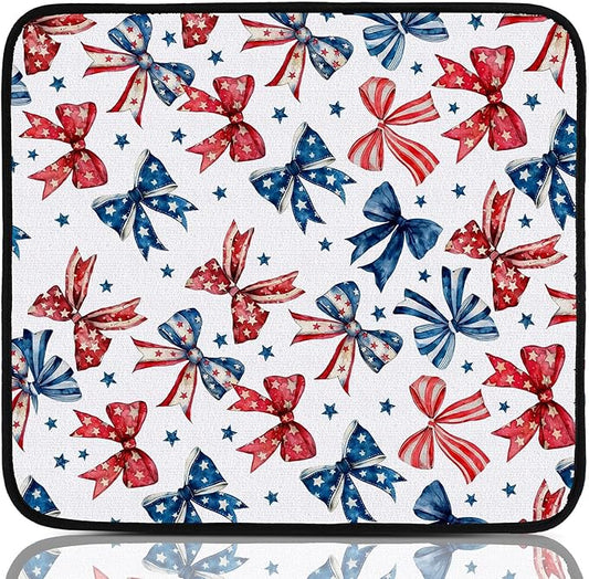 Breling Patriotic Dish Drying Mat 4th of July Kitchen Drying Mat 16 x 18 Inch Red Blue and White Bow Dish Pad Microfiber Non-slip Mats for 250th Anniversary Kitchen Decor Independence Day Accessories