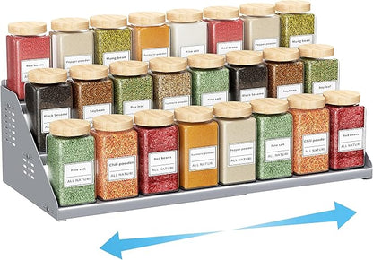 BOIVSHI Spice Rack Organizer, Metal Spice Rack Organizer for Cabinet, Countertop Spice Rack - Expandable Width, 3 Tier Spice Shelf for Cabinet, Countertop, Pantry, Cupboard, Gray