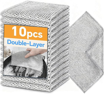 Stainless Steel Wire Scrubber Sponges, 10 Pack Non-Scratch Heavy Duty Cleaning Cloths, Multi-Purpose Metal Mesh Dish Rags for Kitchen, Dishes, Pots, Pans, Sink, 7.87 x 7.87 Inch (10) by Unknown