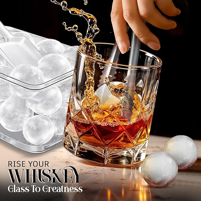 1.8in Large Ice Cube Molds - Big Round Whiskey Plastic Ice Trays for Freezer with Bucket, Scoop, Tongs, 2 Straws - Easy to Fill & Release, Bourbon Cocktail (3 pack, 8 Balls) - Image 6