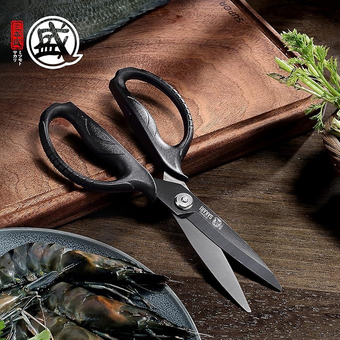 MITSUMOTO SAKARI Japanese Kitchen Scissors, Heavy Duty Poultry Shears, Detachable Titanium Plated Stainless Steel Utility Food Scissors for Meat, Chicken Bone and Herbs - Image 8