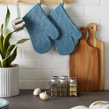 DII Basic Terry Collection 100% Cotton Quilted, Oven Mitt, Storm Blue, 2 Piece