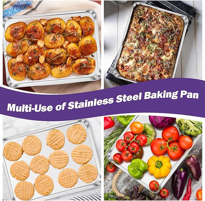 TeamFar Toaster Oven Pan Set of 2, Stainless Steel Toaster Oven Baking Tray Ovenware, 12.5’’x 9.5’’x1’’, Non Toxic & Healthy, Rust Free & Mirror Finish, Easy Clean & Dishwasher Safe - Image 4