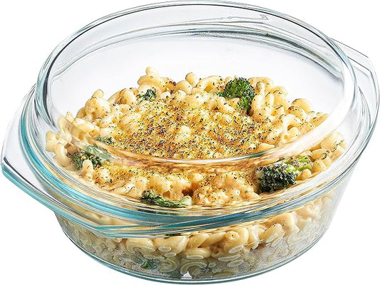 Simax Casserole Dish with Lid, 1.5 Quart Round Glass Casserole Dishes for Oven with Lid and Handles, Baking Dishes for Oven, Covered Bowl for Cooking, Baking, Serving, Microwave, Dishwasher, and Oven Safe Cookware