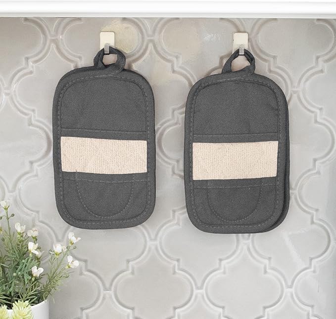 RITZ Premium Pot Holders & Heating Pads (4-Pack), 8.5" x 5.5", Heat Resistant, 100% Cotton Terry-Looped Pocket, Kitchen and Barbeque, Graphite - Image 2