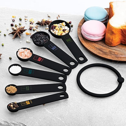 Fox Run Measuring Set, 6 Piece Plastic Measuring Spoon Set, Black, 1/4 TSP to 1 TBL - Image 2