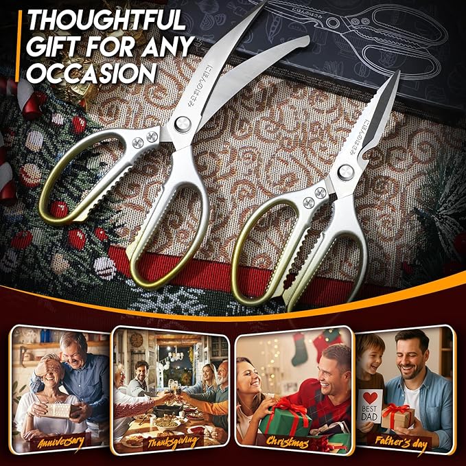 TIJERAS Kitchen Scissors Set Gold - Stainless Steel Kitchen Shear, Sharp Meat Scissors, Heavy Duty Poultry Shears, Japanese Cooking Scissor for Food, Chicken, and Turkey, Christmas Gifts for Men Women - Image 6