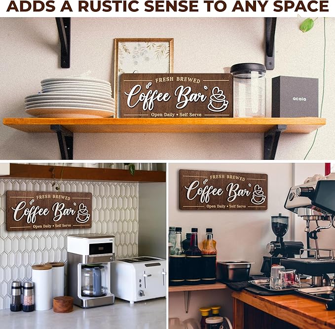 Woodamore Coffee Bar Signs for Wall Decor - Vintage Coffee Accessories for Cafe Station Signs Decorations, Small Farmhouse Cafe Sign for Home Decor Kitchen, Countertop - Image 4