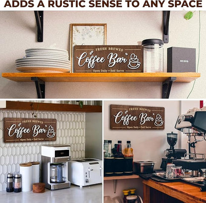 Woodamore Coffee Bar Signs for Wall Decor - Vintage Coffee Accessories for Cafe Station Signs Decorations, Small Farmhouse Cafe Sign for Home Decor Kitchen, Countertop - Image 4