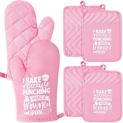 GROBRO7 6Pcs Cotton Oven Mitts Pot Holders Funny Women Resistant Hot Pads Machine Washable Microwave Gloves with Hanging Loop Pocket Potholder for Kitchen Baking Cooking GrillingPink by GROBRO7