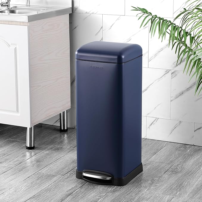 happimess HPM1007H Betty Retro 8-Gallon Step-Open Trash Can, Fingerprint Resistant, Modern, Minimalistic for Home, Kitchen, Laundry Room, Office, Bedroom, Bathroom, Denim Blue - Image 2