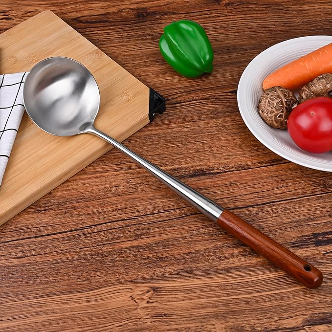 FJNATINH Soup Ladle, Metal Ladle Stainless Steel for Soup Sauces, Kitchen Ladle Spoon with Heat-proof Wooden Handle, Easy to Clean - Image 3