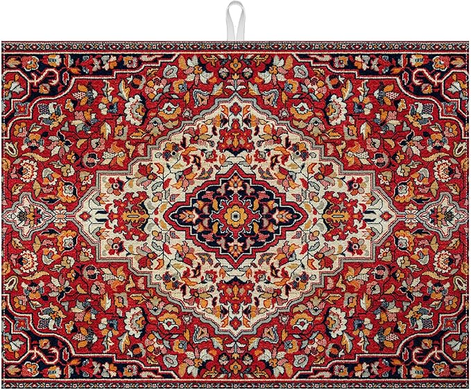 Boho Vintage Ethnic Dish Drying Mat for Kitchen Counter Persian Original Tribal Drying Pad Absorbent Dish Drainer Rack Mats Draining Pad by MOUNTANLLY
