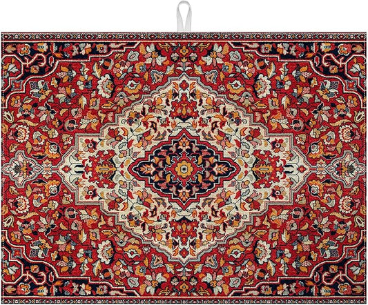 Boho Vintage Ethnic Dish Drying Mat for Kitchen Counter Persian Original Tribal Drying Pad Absorbent Dish Drainer Rack Mats Draining Pad by MOUNTANLLY