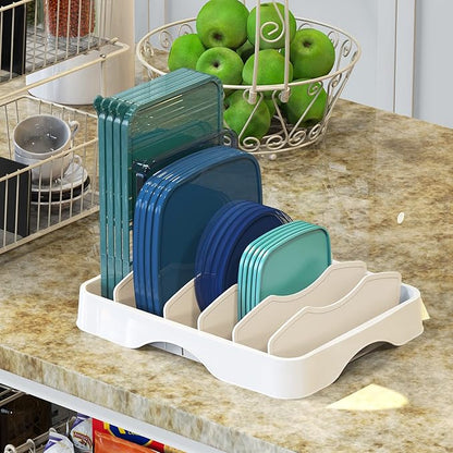Simple Houseware Food Container Lids Storage Organizer with Adjustable Dividers, 13''x10'', White - Image 4